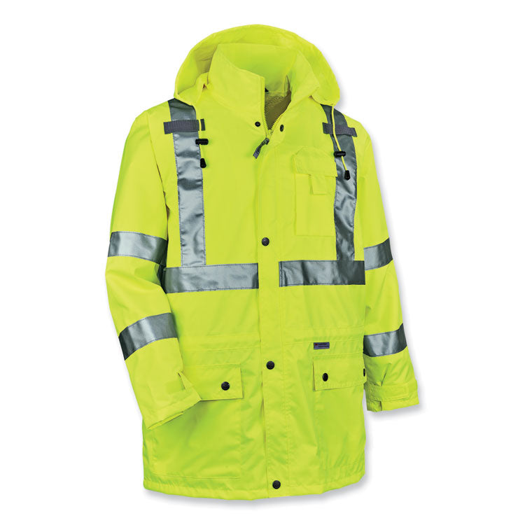 GloWear 8365 Class 3 Hi-Vis Rain Jacket, Polyester, 3X-Large, Lime