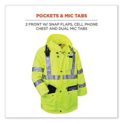 GloWear 8365 Class 3 Hi-Vis Rain Jacket, Polyester, 5X-Large, Lime