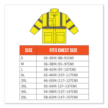 GloWear 8365 Class 3 Hi-Vis Rain Jacket, Polyester, 5X-Large, Lime