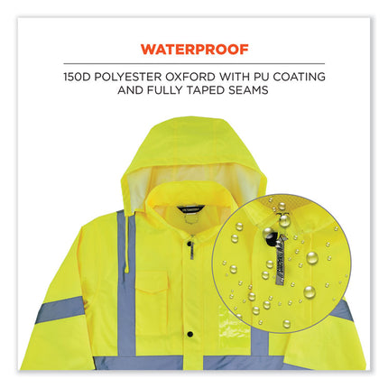 GloWear 8366 Class 3 Lightweight Hi-Vis Rain Jacket, Polyester, Small, Lime