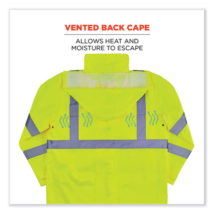 GloWear 8366 Class 3 Lightweight Hi-Vis Rain Jacket, Polyester, Large, Lime