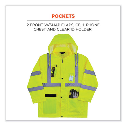 GloWear 8366 Class 3 Lightweight Hi-Vis Rain Jacket, Polyester, Large, Lime