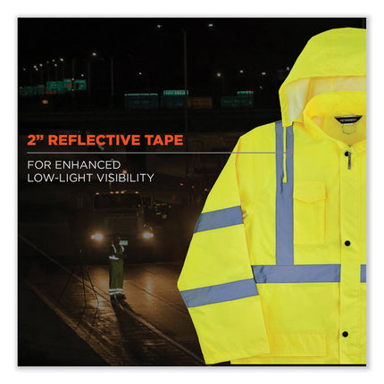 GloWear 8366 Class 3 Lightweight Hi-Vis Rain Jacket, Polyester, Large, Lime
