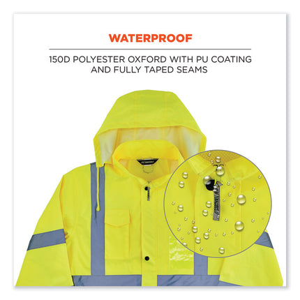 GloWear 8366 Class 3 Lightweight Hi-Vis Rain Jacket, Polyester, 2X-Large, Lime