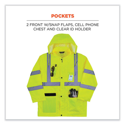 GloWear 8366 Class 3 Lightweight Hi-Vis Rain Jacket, Polyester, 3X-Large, Lime