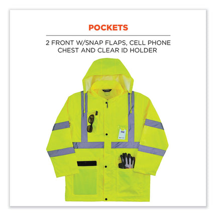 GloWear 8366 Class 3 Lightweight Hi-Vis Rain Jacket, Polyester, 5X-Large, Lime
