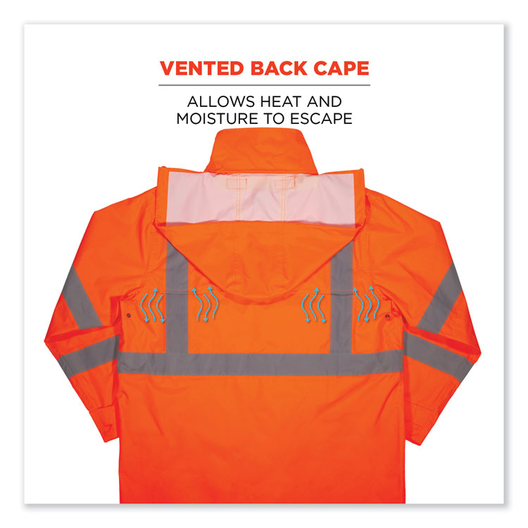 GloWear 8366 Class 3 Lightweight Hi-Vis Rain Jacket, Polyester, Small, Orange