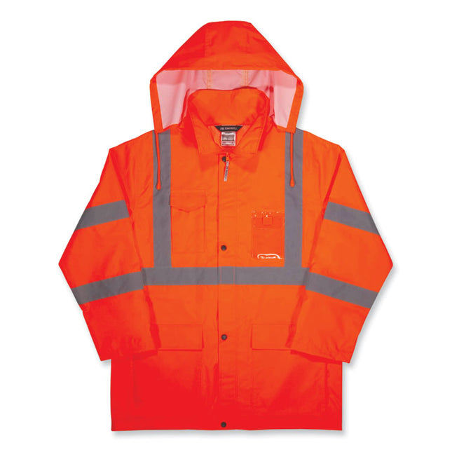 GloWear 8366 Class 3 Lightweight Hi-Vis Rain Jacket, Polyester, Small, Orange