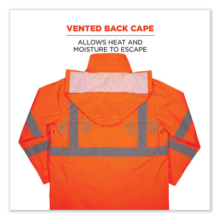 GloWear 8366 Class 3 Lightweight Hi-Vis Rain Jacket, Polyester, Medium, Orange