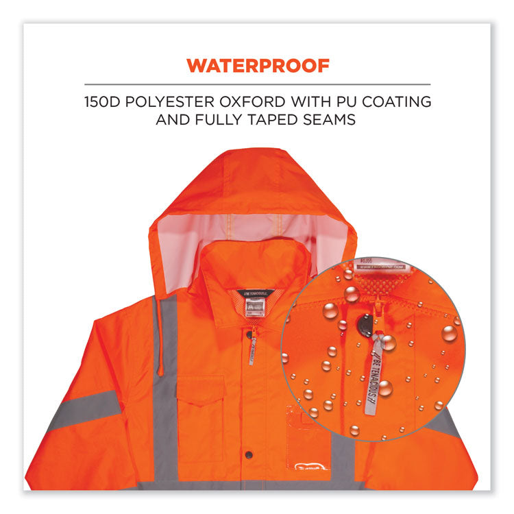 GloWear 8366 Class 3 Lightweight Hi-Vis Rain Jacket, Polyester, Large, Orange