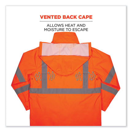 GloWear 8366 Class 3 Lightweight Hi-Vis Rain Jacket, Polyester, Large, Orange