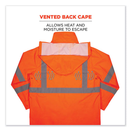 GloWear 8366 Class 3 Lightweight Hi-Vis Rain Jacket, Polyester, 2X-Large, Orange