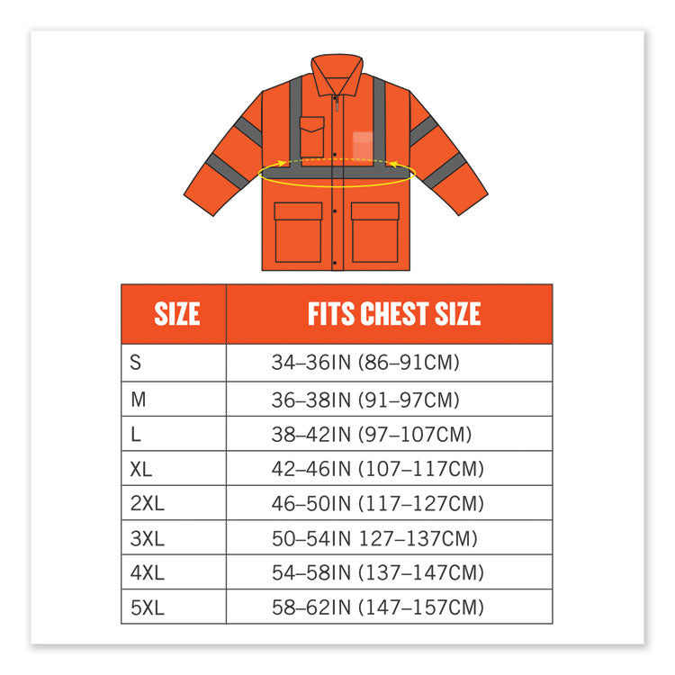 GloWear 8366 Class 3 Lightweight Hi-Vis Rain Jacket, Polyester, 2X-Large, Orange