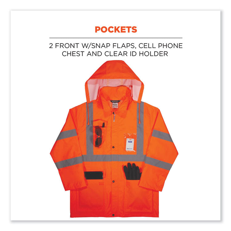 GloWear 8366 Class 3 Lightweight Hi-Vis Rain Jacket, Polyester, 4X-Large, Orange
