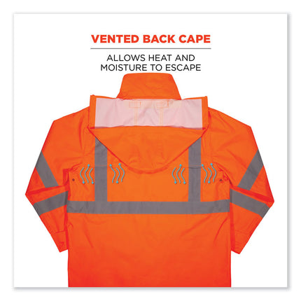 GloWear 8366 Class 3 Lightweight Hi-Vis Rain Jacket, Polyester, 5X-Large, Orange