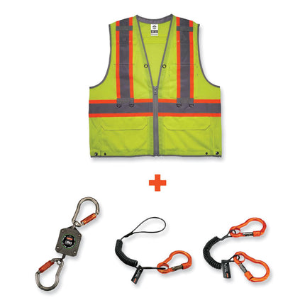GloWear 8231TVK Class 2 Hi-Vis Tool Tethering Safety Vest Kit, Polyester, 4X-Large/5X-Large, Lime