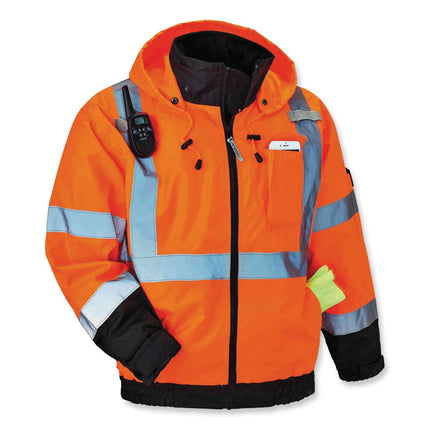GloWear 8379 Class 3 Hi-Vis Fleece Lined Bomber Jacket, Orange, 3X-Large
