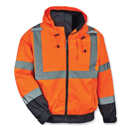 GloWear 8379 Class 3 Hi-Vis Fleece Lined Bomber Jacket, Orange, 4X-Large