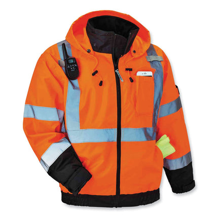 GloWear 8379 Class 3 Hi-Vis Fleece Lined Bomber Jacket, Orange, 4X-Large