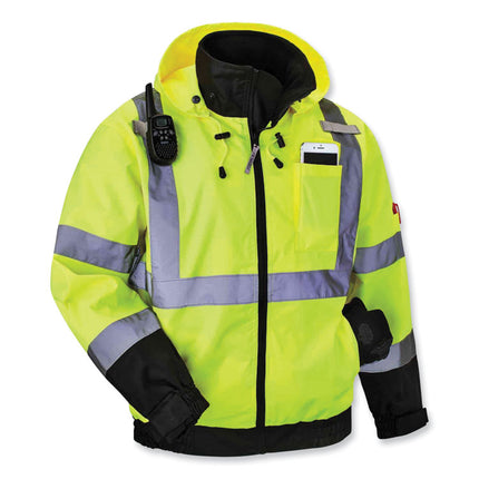 GloWear 8379 Class 3 Hi-Vis Fleece Lined Bomber Jacket, Lime, Large