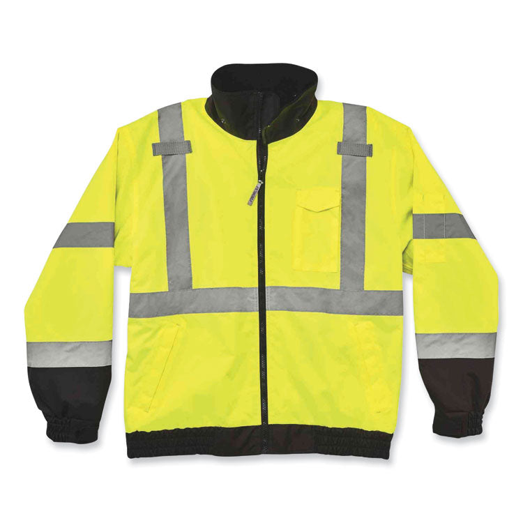 GloWear 8379 Class 3 Hi-Vis Fleece Lined Bomber Jacket, Lime, 2X-Large