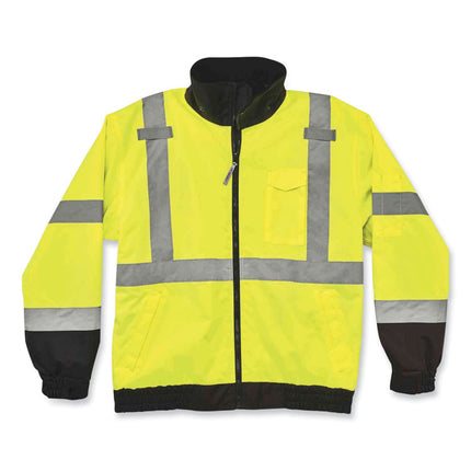 GloWear 8379 Class 3 Hi-Vis Fleece Lined Bomber Jacket, Lime, 3X-Large