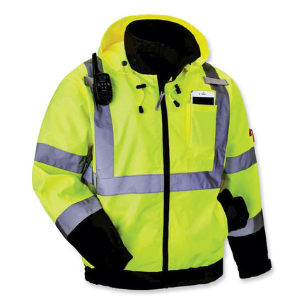 GloWear 8379 Class 3 Hi-Vis Fleece Lined Bomber Jacket, Lime, 3X-Large