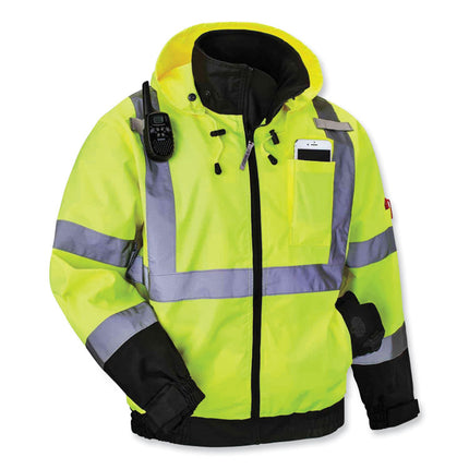 GloWear 8379 Class 3 Hi-Vis Fleece Lined Bomber Jacket, Lime, 4X-Large