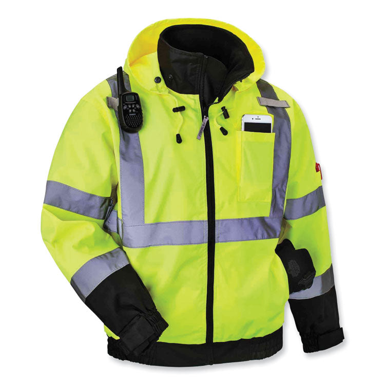 GloWear 8379 Class 3 Hi-Vis Fleece Lined Bomber Jacket, Lime, 5X-Large
