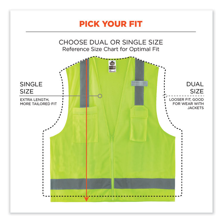 GloWear 8249Z-S Single Size Class 2 Economy Surveyors Zipper Vest, Polyester, X-Small, Lime