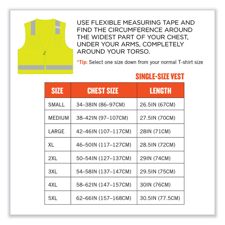 GloWear 8249Z-S Single Size Class 2 Economy Surveyors Zipper Vest, Polyester, X-Small, Lime