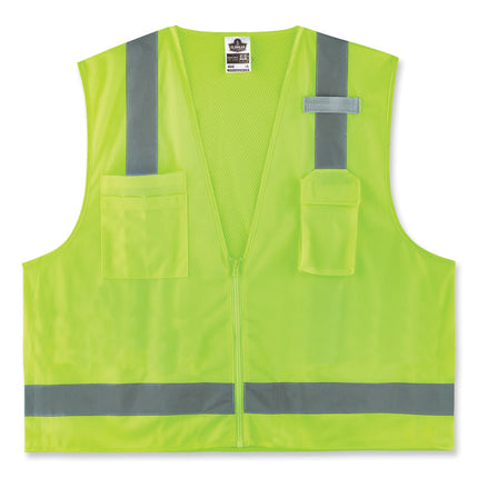 GloWear 8249Z-S Single Size Class 2 Economy Surveyors Zipper Vest, Polyester, X-Small, Lime
