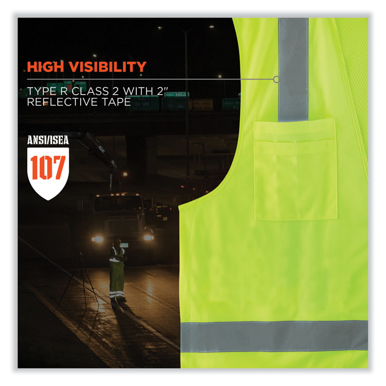 GloWear 8249Z-S Single Size Class 2 Economy Surveyors Zipper Vest, Polyester, Small, Lime