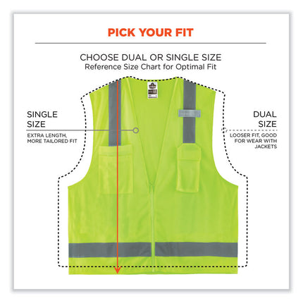 GloWear 8249Z-S Single Size Class 2 Economy Surveyors Zipper Vest, Polyester, Small, Lime