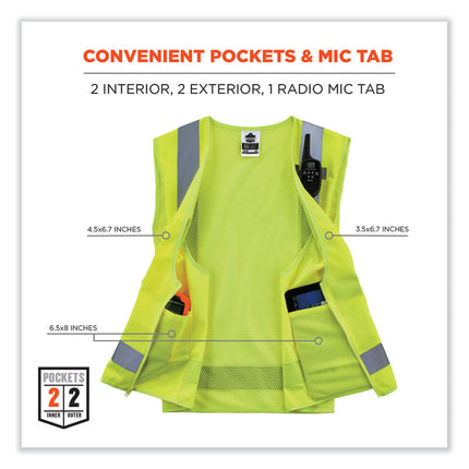 GloWear 8249Z-S Single Size Class 2 Economy Surveyors Zipper Vest, Polyester, Medium, Lime