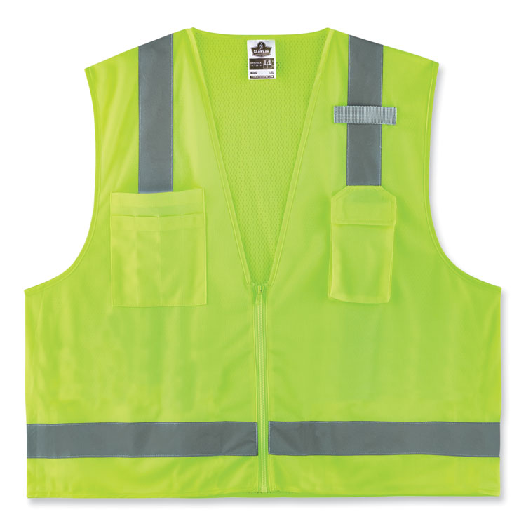 GloWear 8249Z-S Single Size Class 2 Economy Surveyors Zipper Vest, Polyester, Medium, Lime
