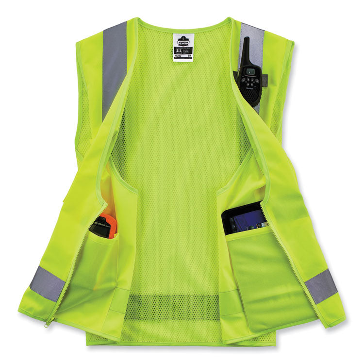 GloWear 8249Z-S Single Size Class 2 Economy Surveyors Zipper Vest, Polyester, X-Large, Lime