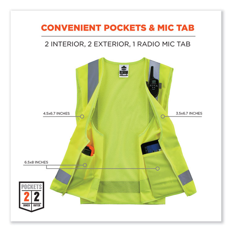 GloWear 8249Z-S Single Size Class 2 Economy Surveyors Zipper Vest, Polyester, X-Large, Lime