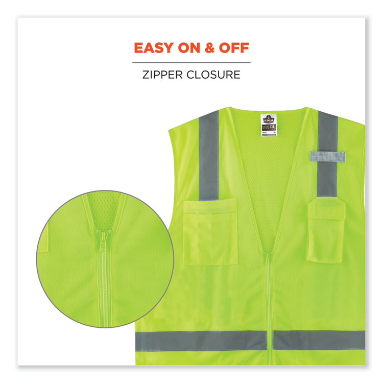 GloWear 8249Z-S Single Size Class 2 Economy Surveyors Zipper Vest, Polyester, X-Large, Lime