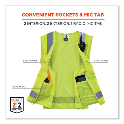 GloWear 8249Z-S Single Size Class 2 Economy Surveyors Zipper Vest, Polyester, 3X-Large, Lime
