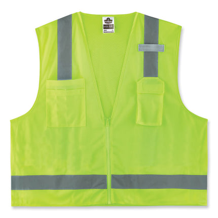 GloWear 8249Z-S Single Size Class 2 Economy Surveyors Zipper Vest, Polyester, 3X-Large, Lime