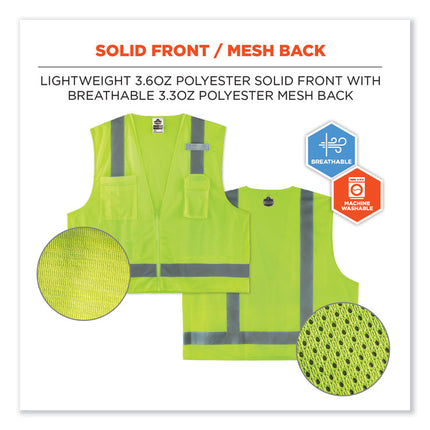 GloWear 8249Z-S Single Size Class 2 Economy Surveyors Zipper Vest, Polyester, 4X-Large, Lime