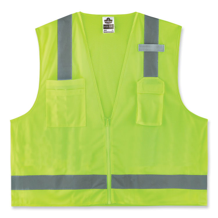 GloWear 8249Z-S Single Size Class 2 Economy Surveyors Zipper Vest, Polyester, 4X-Large, Lime