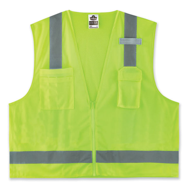 GloWear 8249Z-S Single Size Class 2 Economy Surveyors Zipper Vest, Polyester, 5X-Large, Lime