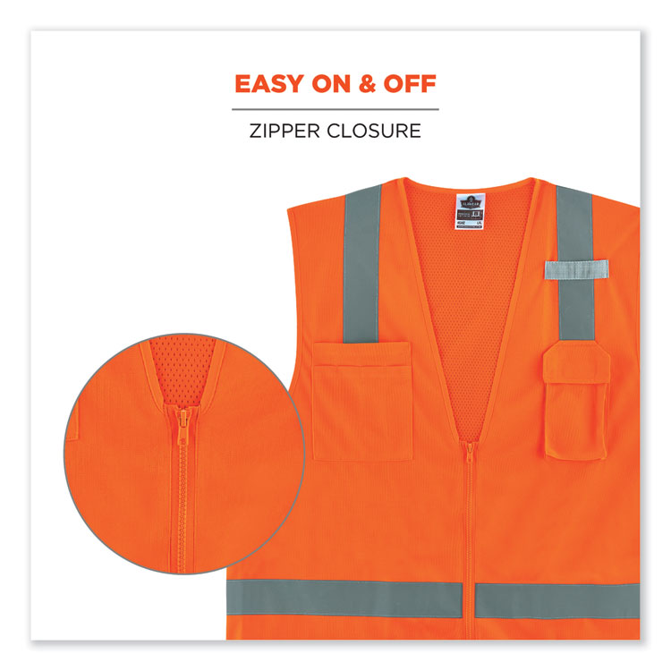 GloWear 8249Z-S Single Size Class 2 Economy Surveyors Zipper Vest, Polyester, Small, Orange
