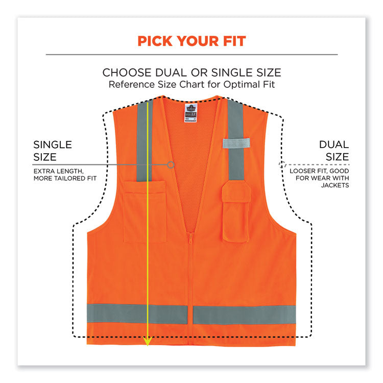 GloWear 8249Z-S Single Size Class 2 Economy Surveyors Zipper Vest, Polyester, Small, Orange
