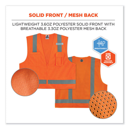 GloWear 8249Z-S Single Size Class 2 Economy Surveyors Zipper Vest, Polyester, Large, Orange