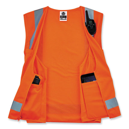 GloWear 8249Z-S Single Size Class 2 Economy Surveyors Zipper Vest, Polyester, X-Large, Orange