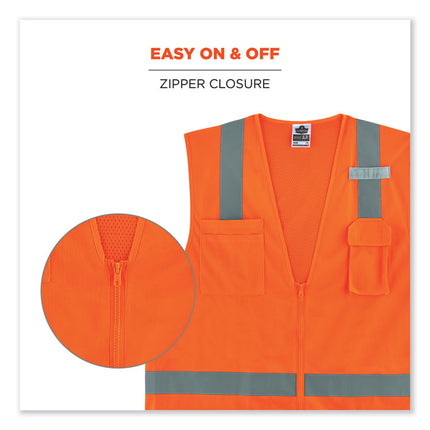 GloWear 8249Z-S Single Size Class 2 Economy Surveyors Zipper Vest, Polyester, 2X-Large, Orange