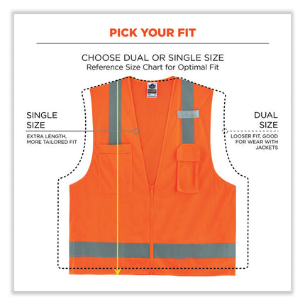 GloWear 8249Z-S Single Size Class 2 Economy Surveyors Zipper Vest, Polyester, 3X-Large, Orange